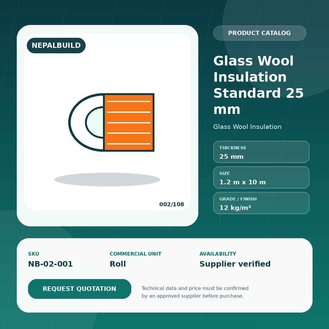Glass Wool Insulation Standard 25 mm by NepalBuild Catalog Reference, Glass Wool Insulation construction product