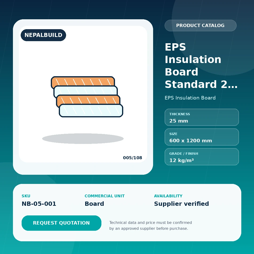 EPS Insulation Board Standard 25 mm by NepalBuild Catalog Reference, EPS Insulation Board construction product