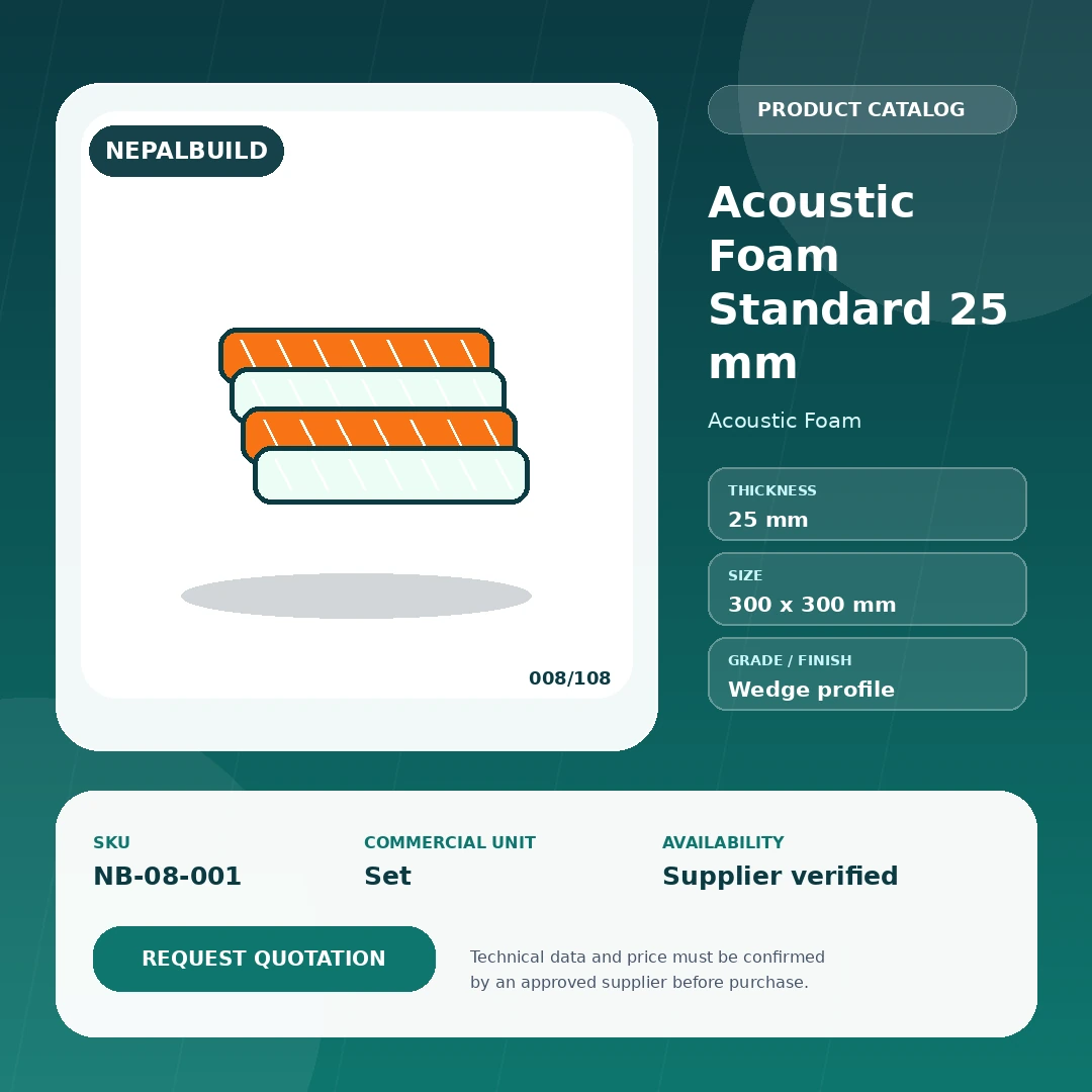 Acoustic Foam Standard 25 mm product information card for Nepal construction procurement