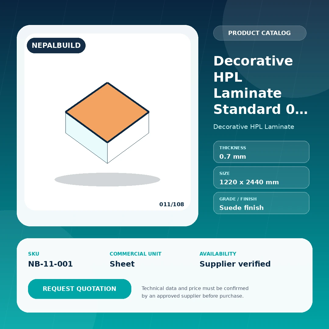 Decorative HPL Laminate Standard 0.7 mm by NepalBuild Catalog Reference, Decorative HPL Laminate construction product