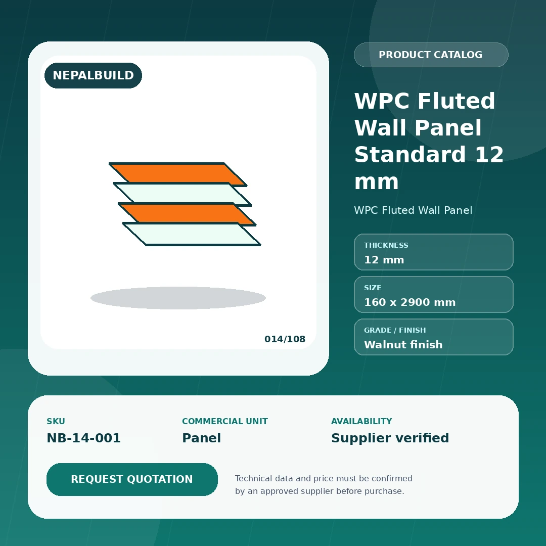 WPC Fluted Wall Panel Standard 12 mm product information card for Nepal construction procurement