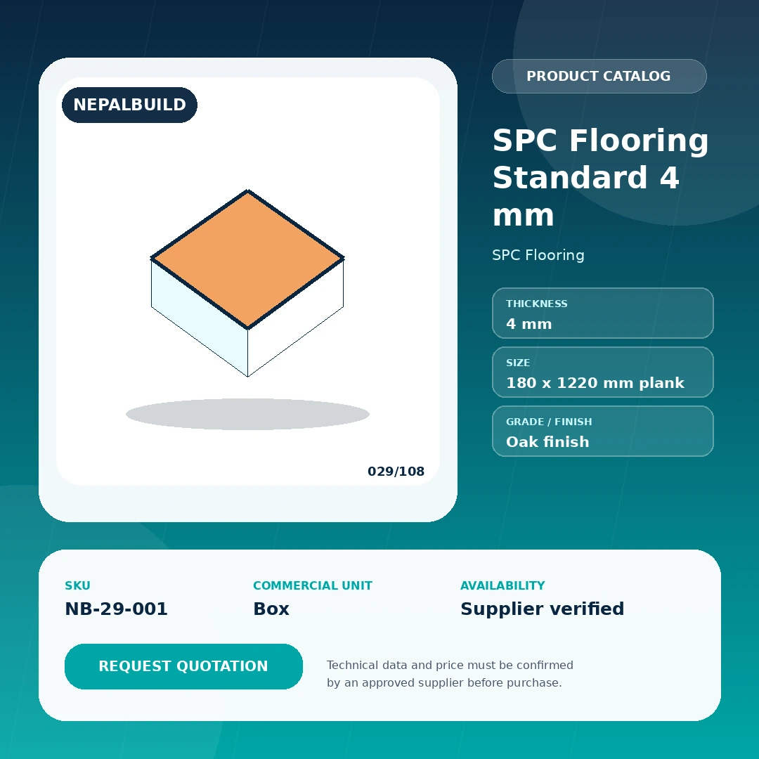 SPC Flooring Standard 4 mm product information card for Nepal construction procurement