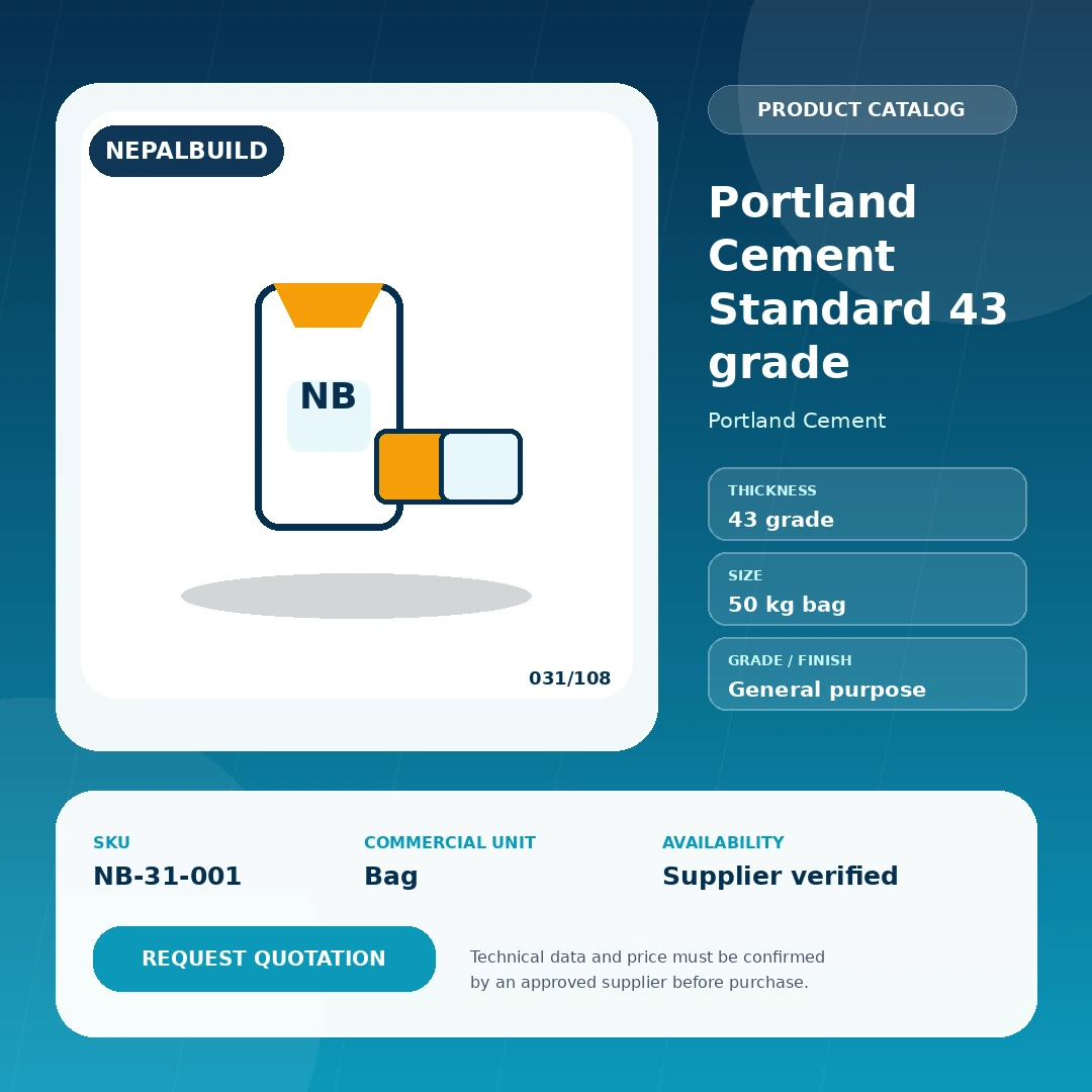 Portland Cement Standard 43 grade by NepalBuild Catalog Reference, Portland Cement construction product