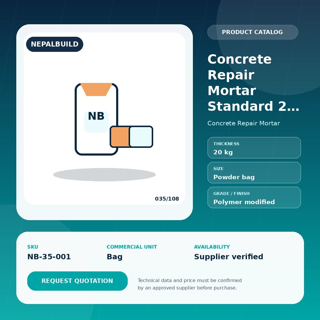 Concrete Repair Mortar Standard 20 kg - NepalBuild Catalog Reference Concrete Repair Mortar - view 1 | NepalBuild
