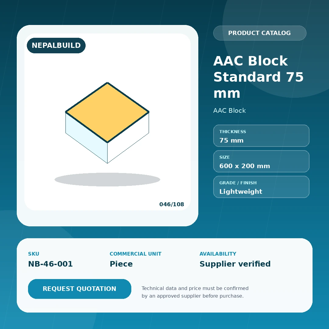 AAC Block Standard 75 mm by NepalBuild Catalog Reference, AAC Block construction product