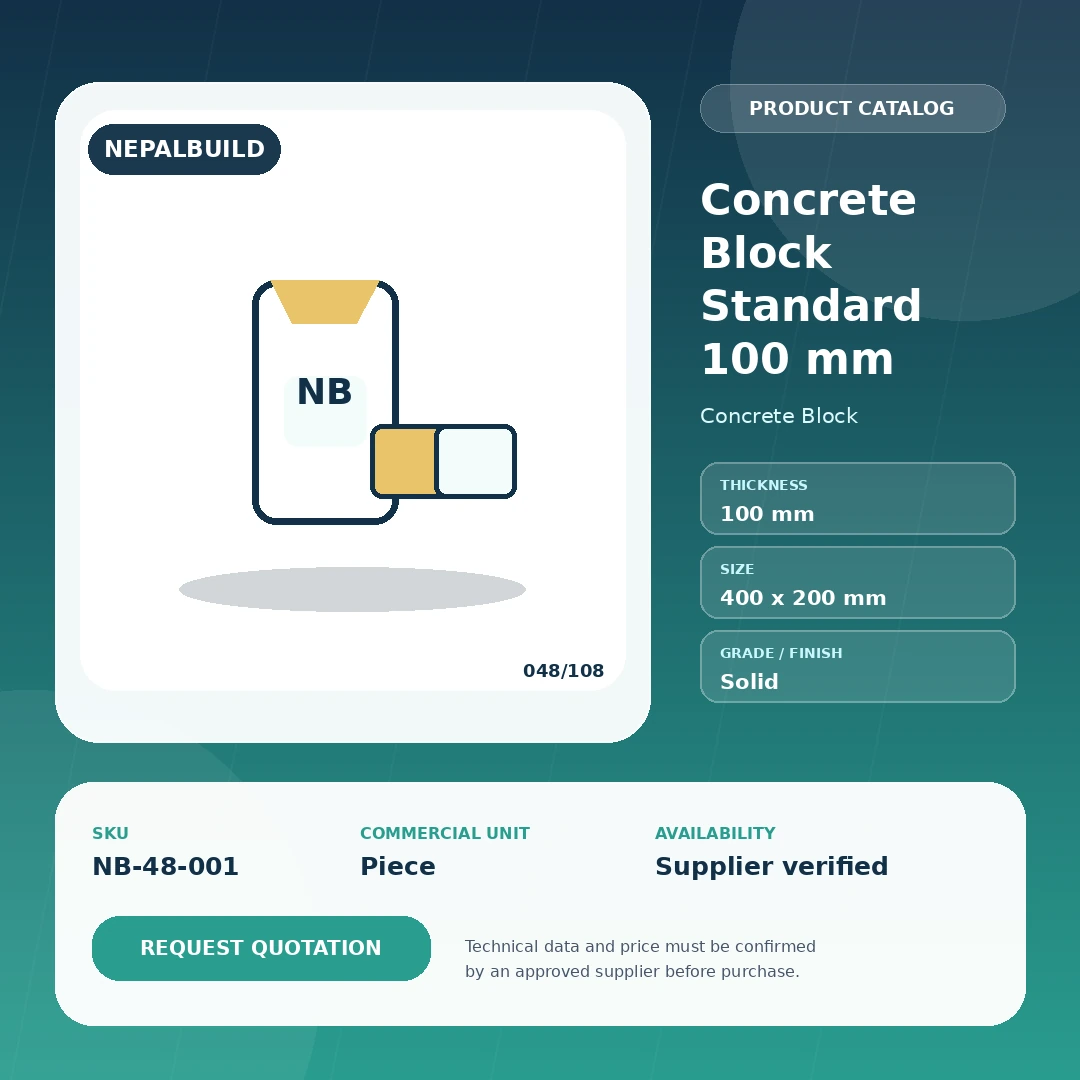 Concrete Block Standard 100 mm by NepalBuild Catalog Reference, Concrete Block construction product