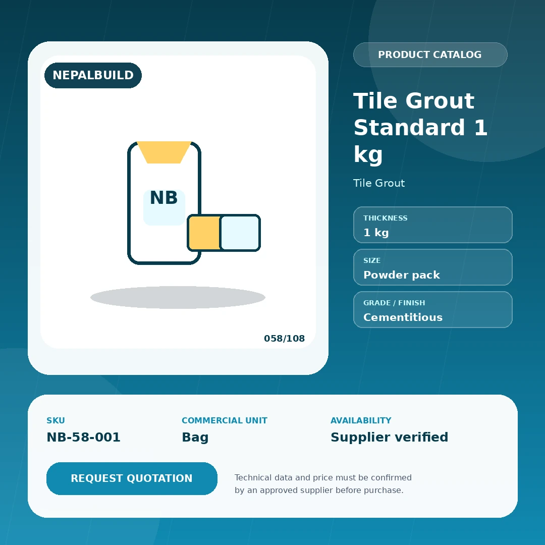 Tile Grout Standard 1 kg product information card for Nepal construction procurement