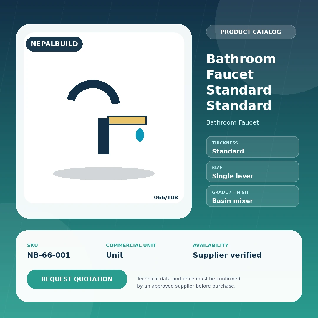 Bathroom Faucet Standard Standard product information card for Nepal construction procurement