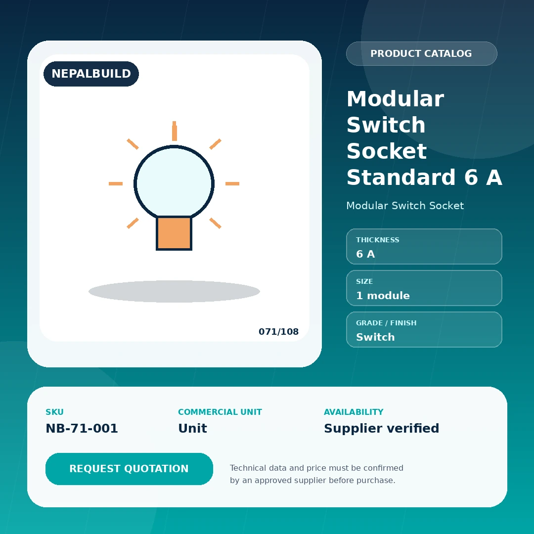 Modular Switch Socket Standard 6 A by NepalBuild Catalog Reference, Modular Switch Socket construction product