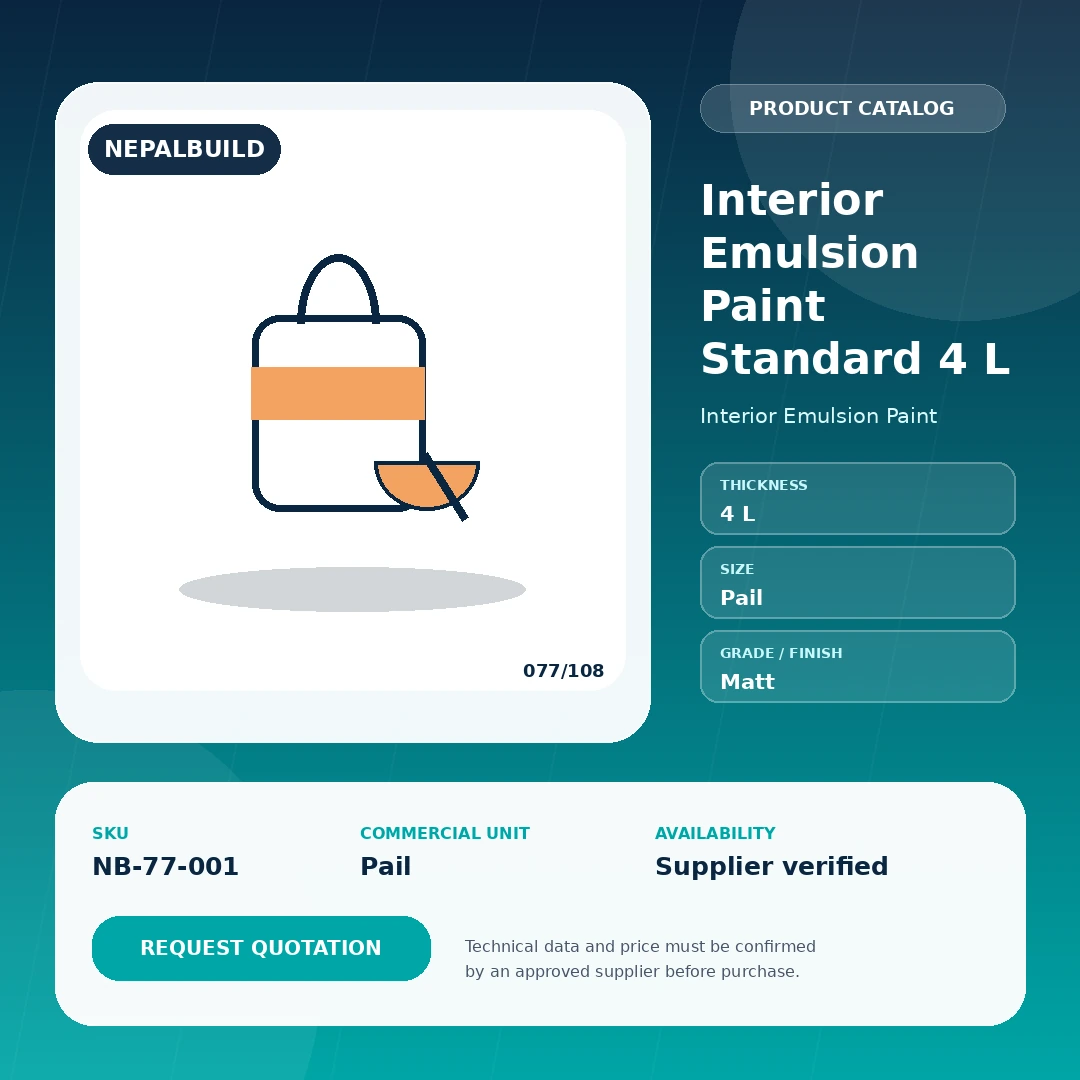 Interior Emulsion Paint Standard 4 L product information card for Nepal construction procurement