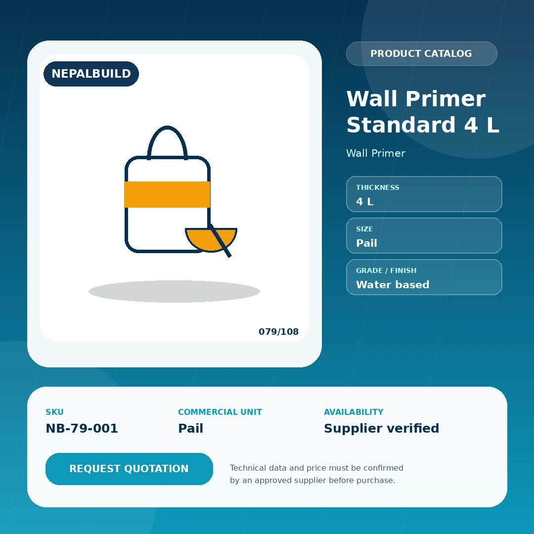 Wall Primer Standard 4 L product information card for Nepal construction procurement