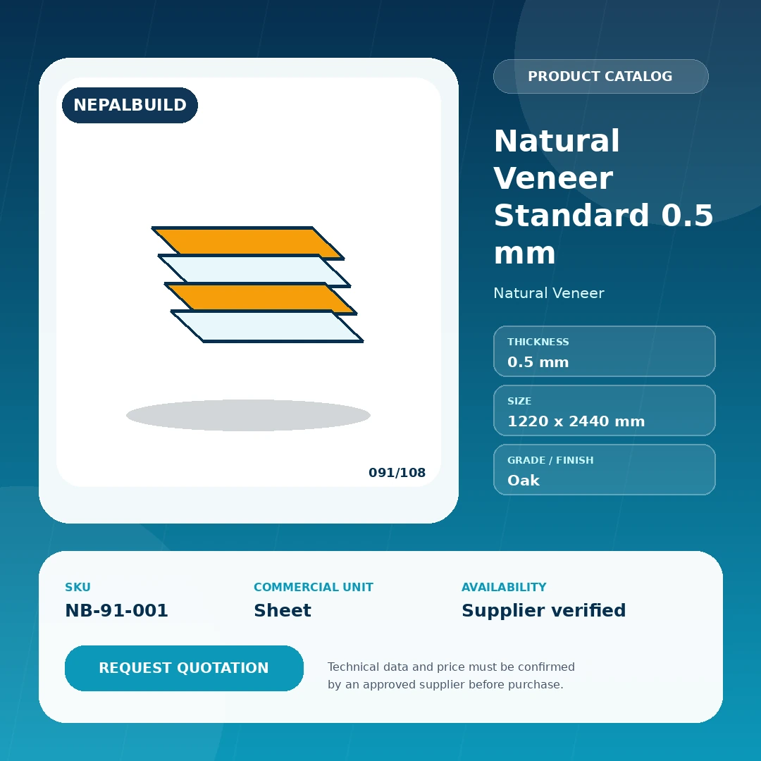 Natural Veneer Standard 0.5 mm product information card for Nepal construction procurement