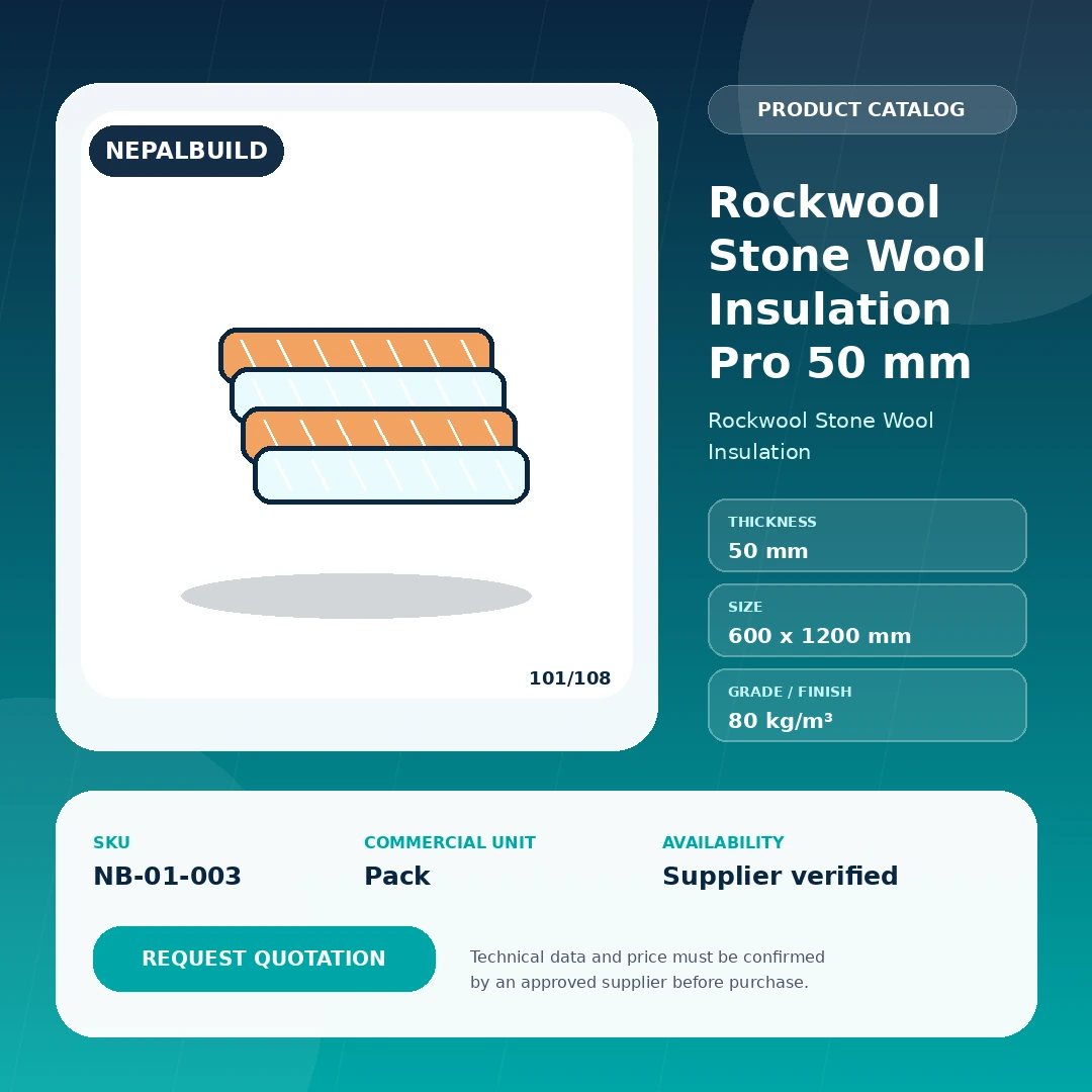 Rockwool Stone Wool Insulation Pro 50 mm - NepalBuild Catalog Reference Rockwool Stone Wool Insulation - view 1 | NepalBuild