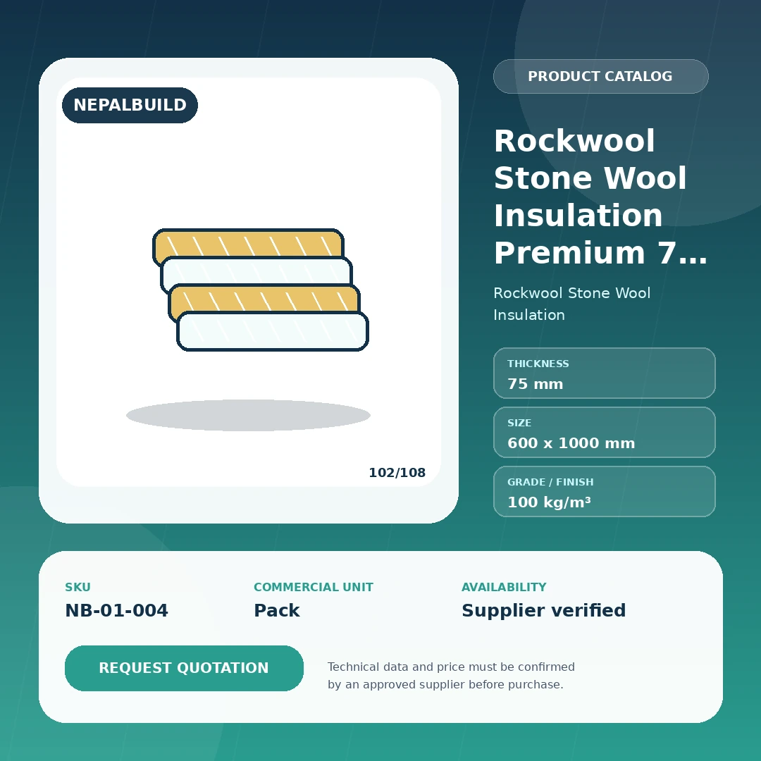 Rockwool Stone Wool Insulation Premium 75 mm product information card for Nepal construction procurement